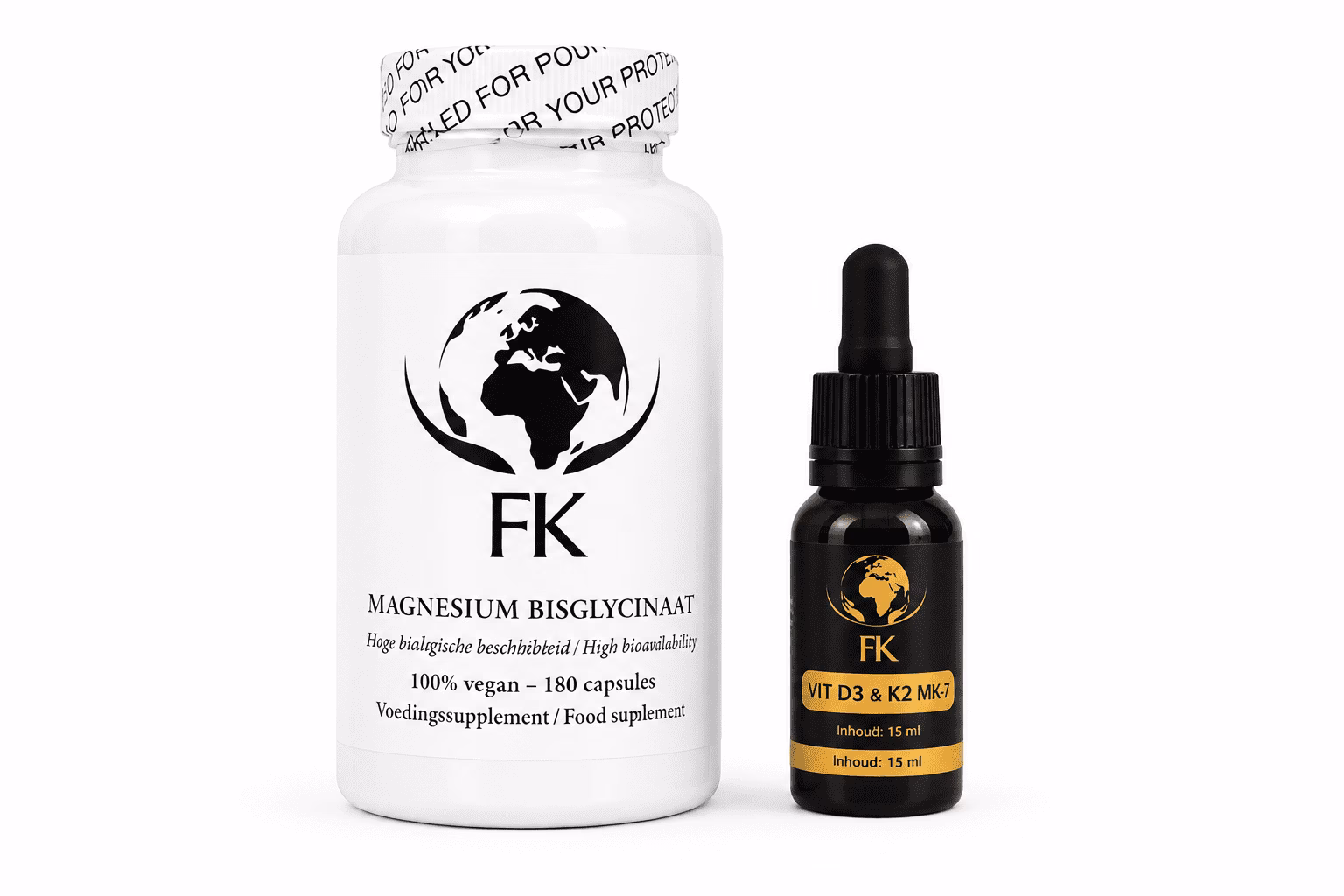 Voordeelset; Vitamine D3 & K2 + Magnesium Bisglycinaat